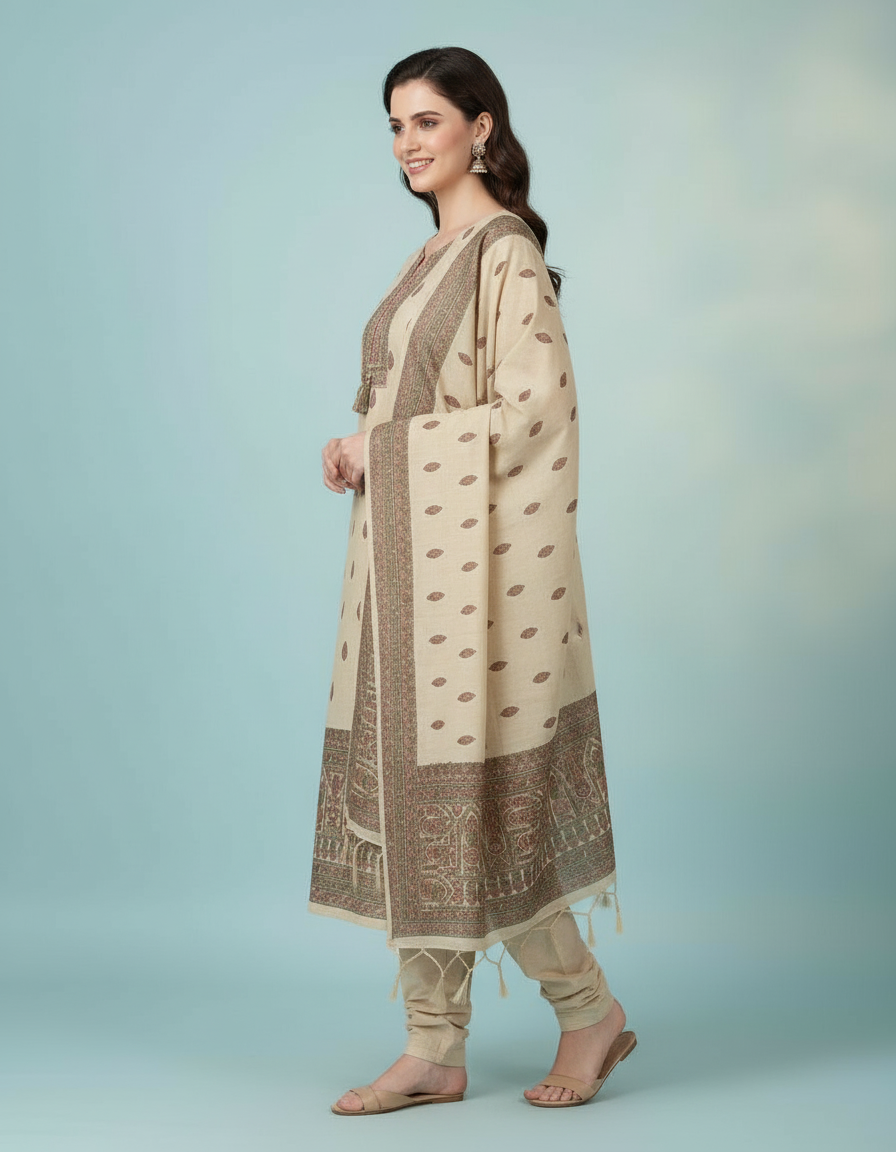 Vintage Grace Beige Hand-Block Print Salwar Suit Set view 5