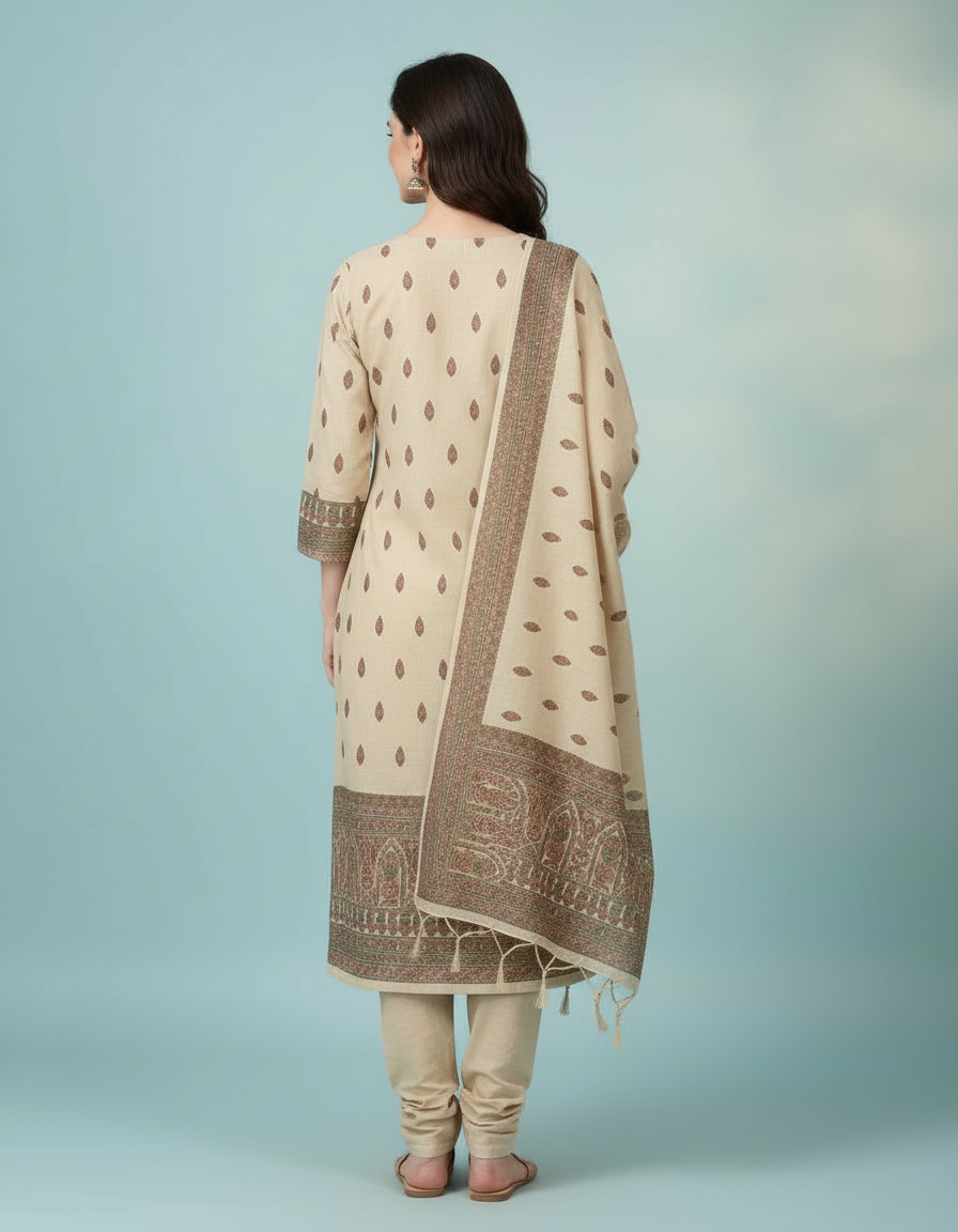Vintage Grace Beige Hand-Block Print Salwar Suit Set view 3
