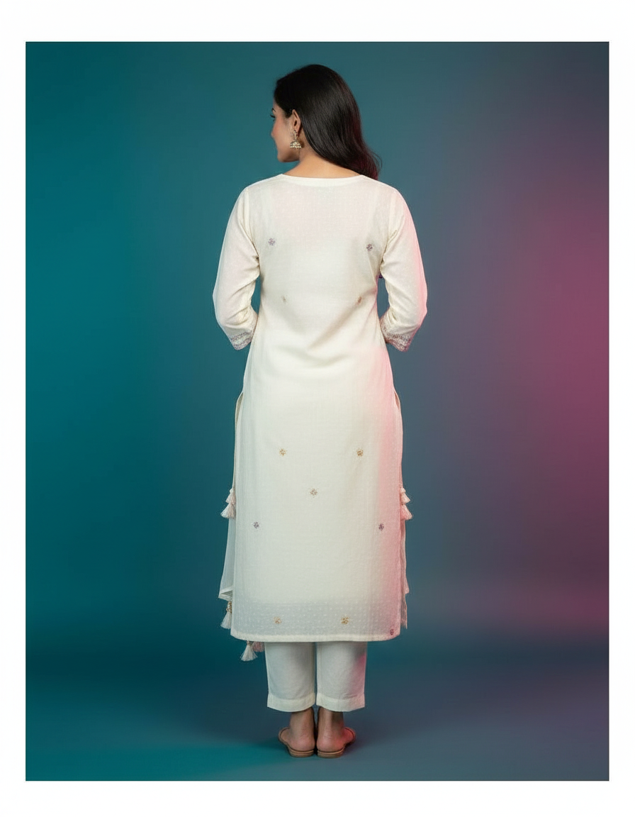 Hand-Embroidered Chanderi Silk Suit Set view 5