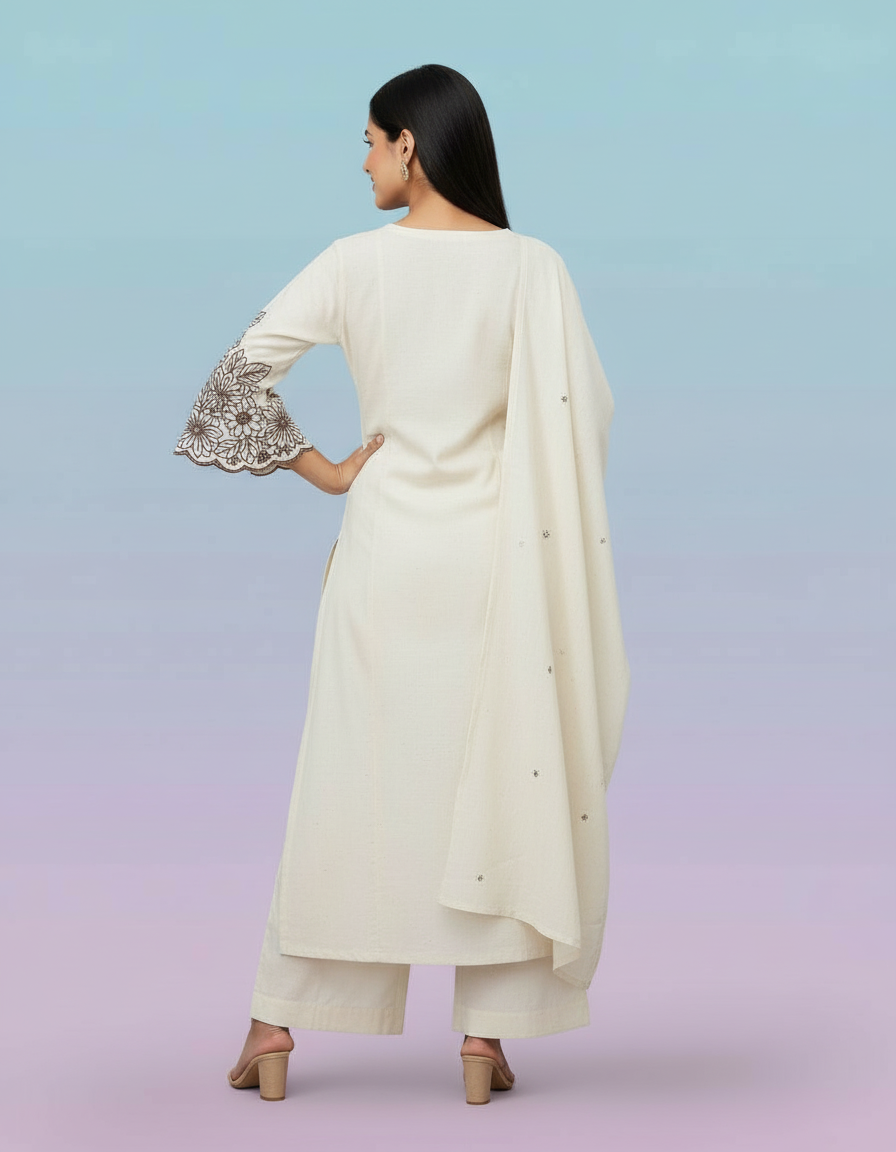 Ivory Button-Down Set with Scalloped Bell Sleeves view 4