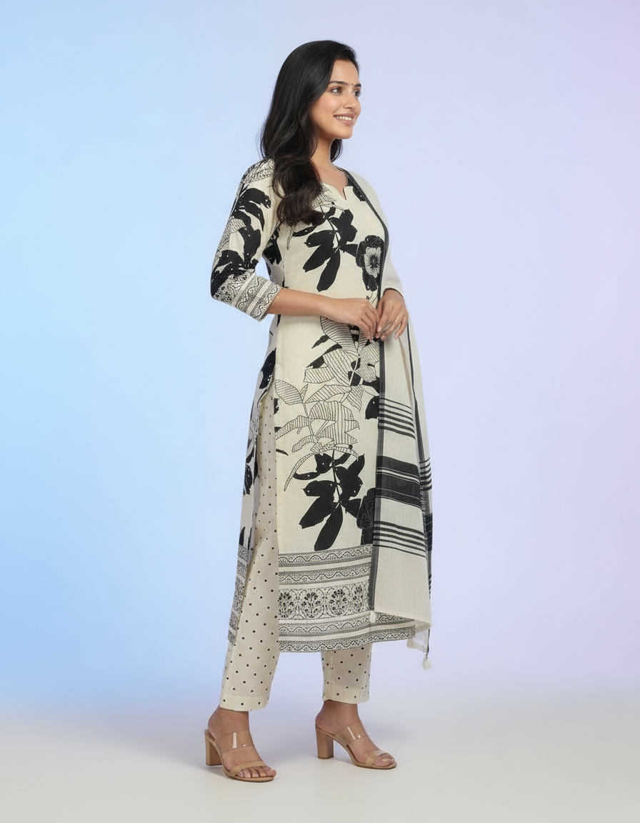 Ivory & Ebony Floral Harmony – A Complete 3-Piece Suite view 5