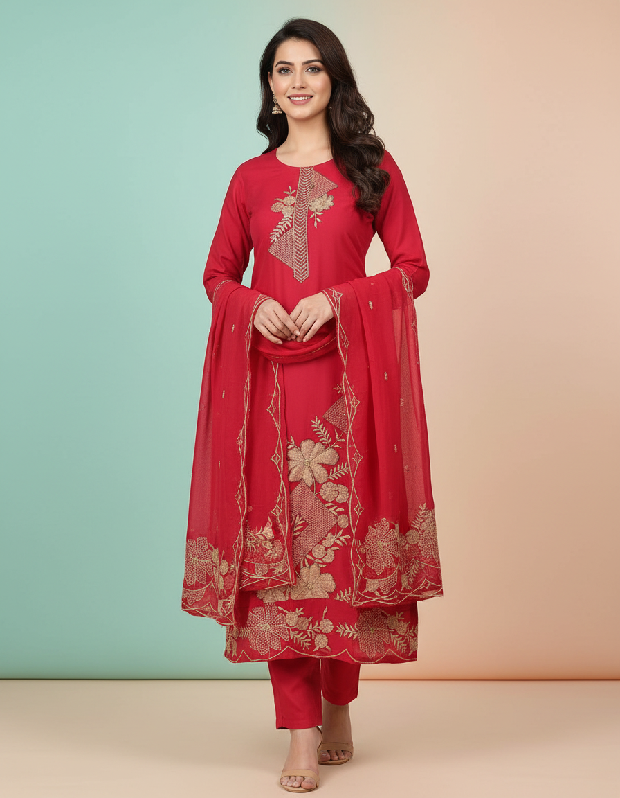 Intricately Detailed Festive Pink Kurta Set view 7