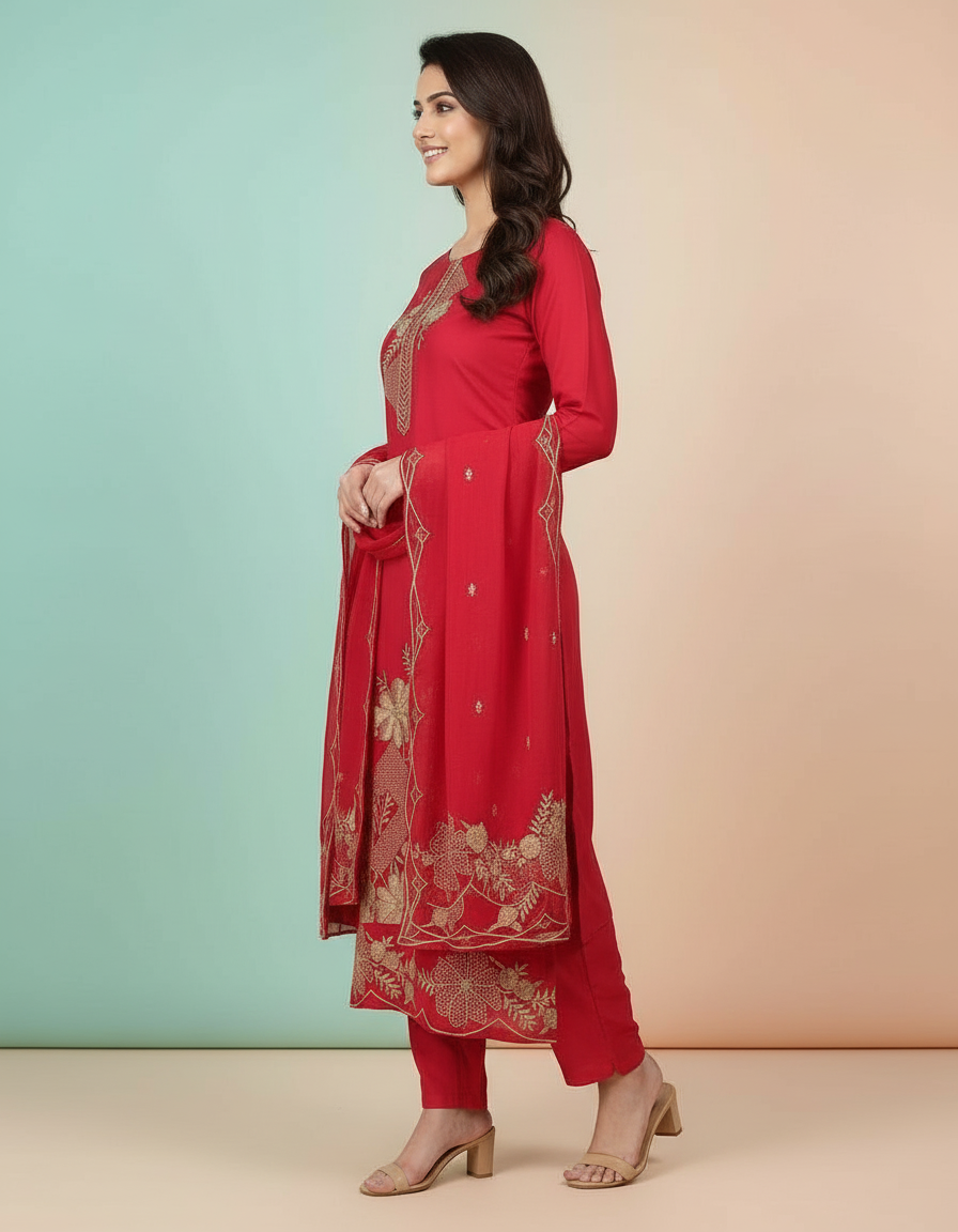 Intricately Detailed Festive Pink Kurta Set view 3