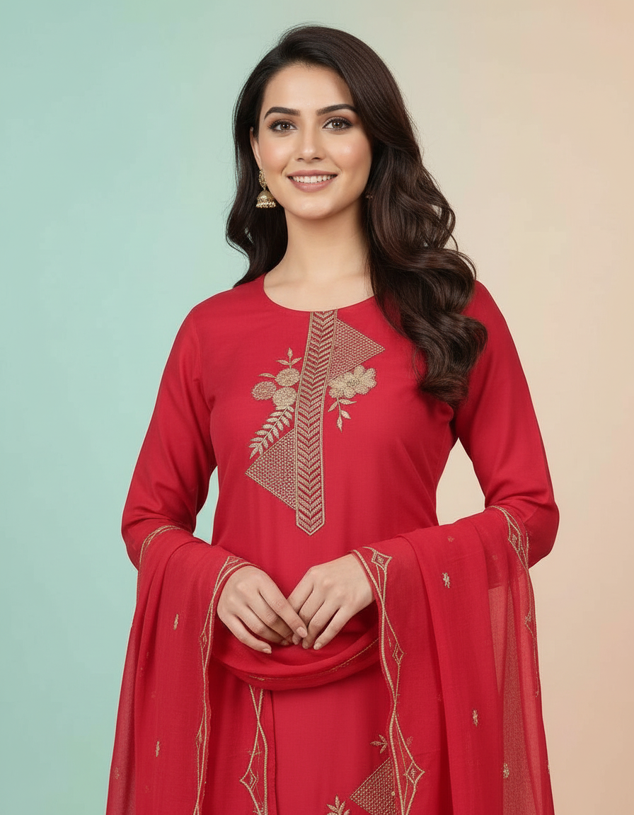 Intricately Detailed Festive Pink Kurta Set view 2