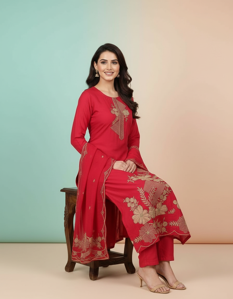 Intricately Detailed Festive Pink Kurta Set view 6