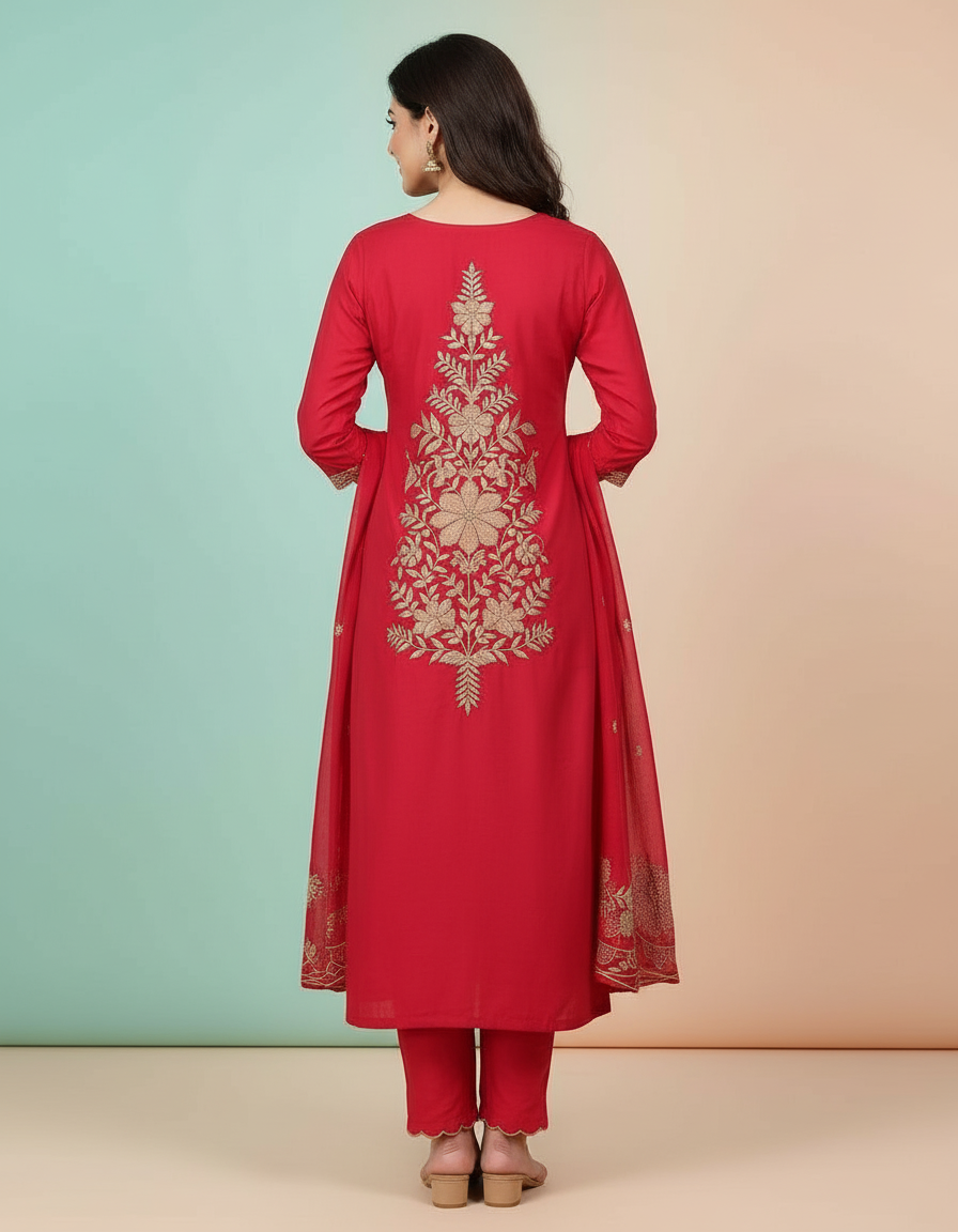 Intricately Detailed Festive Pink Kurta Set view 5