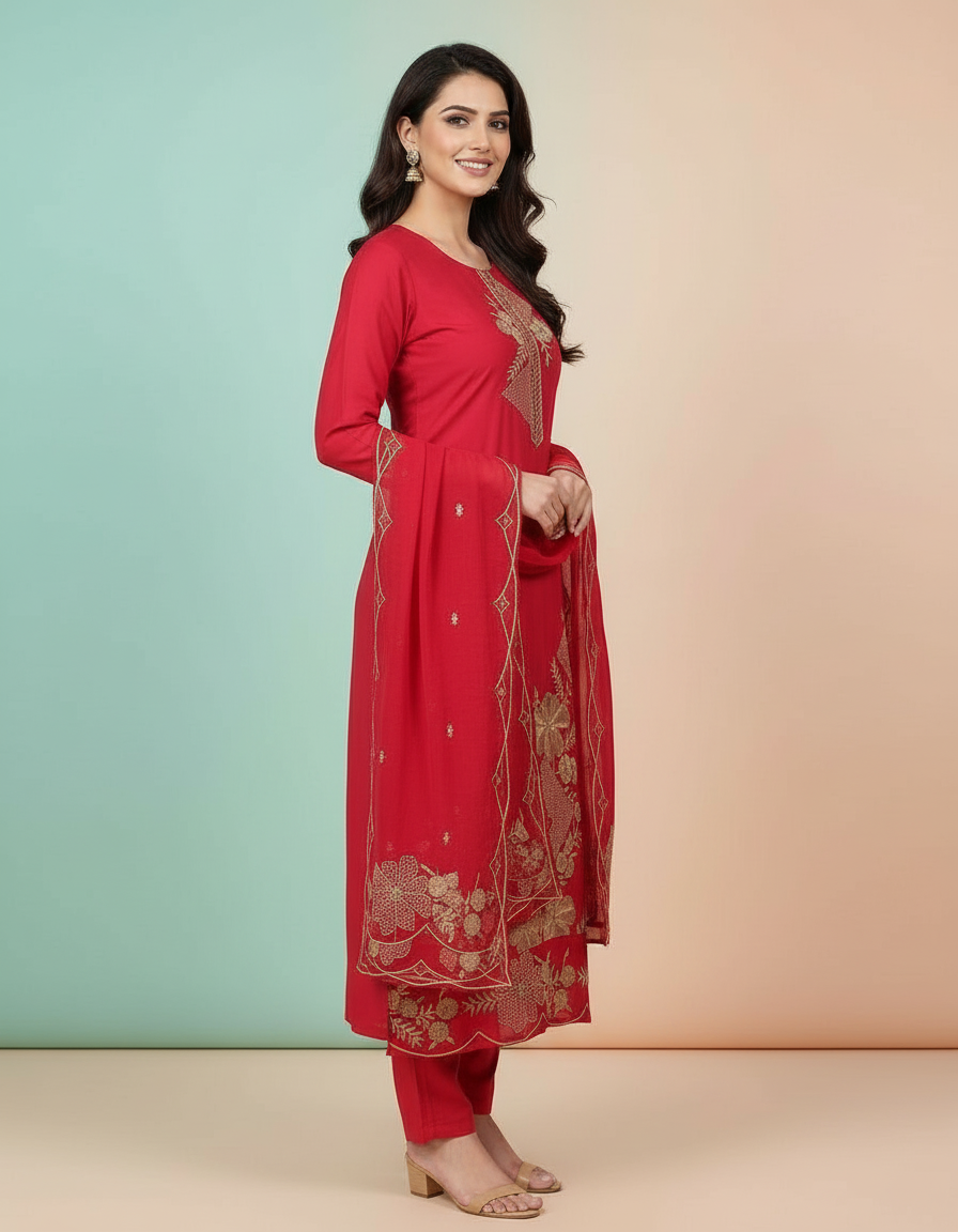 Intricately Detailed Festive Pink Kurta Set view 4