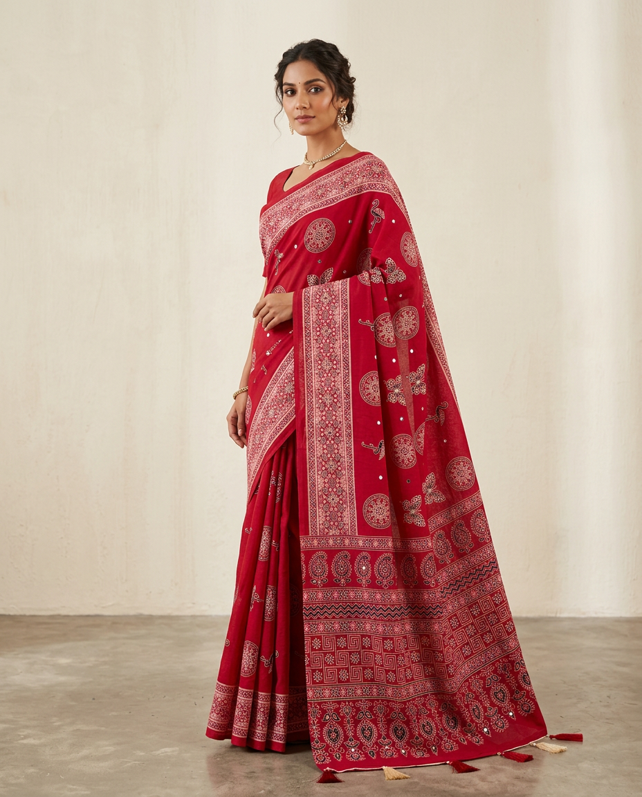Pink Butterfly Ajrakh Saree