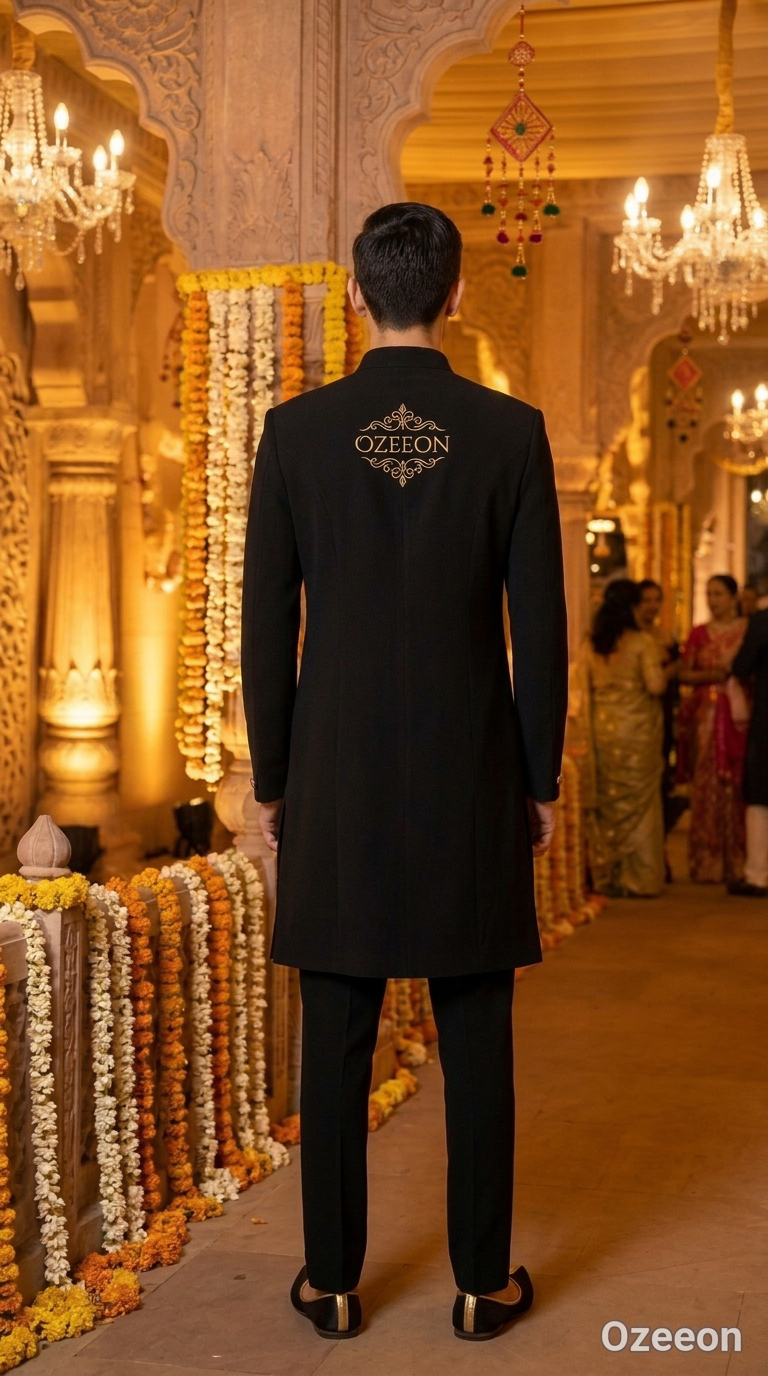 Ozeon Black Sherwani view 2