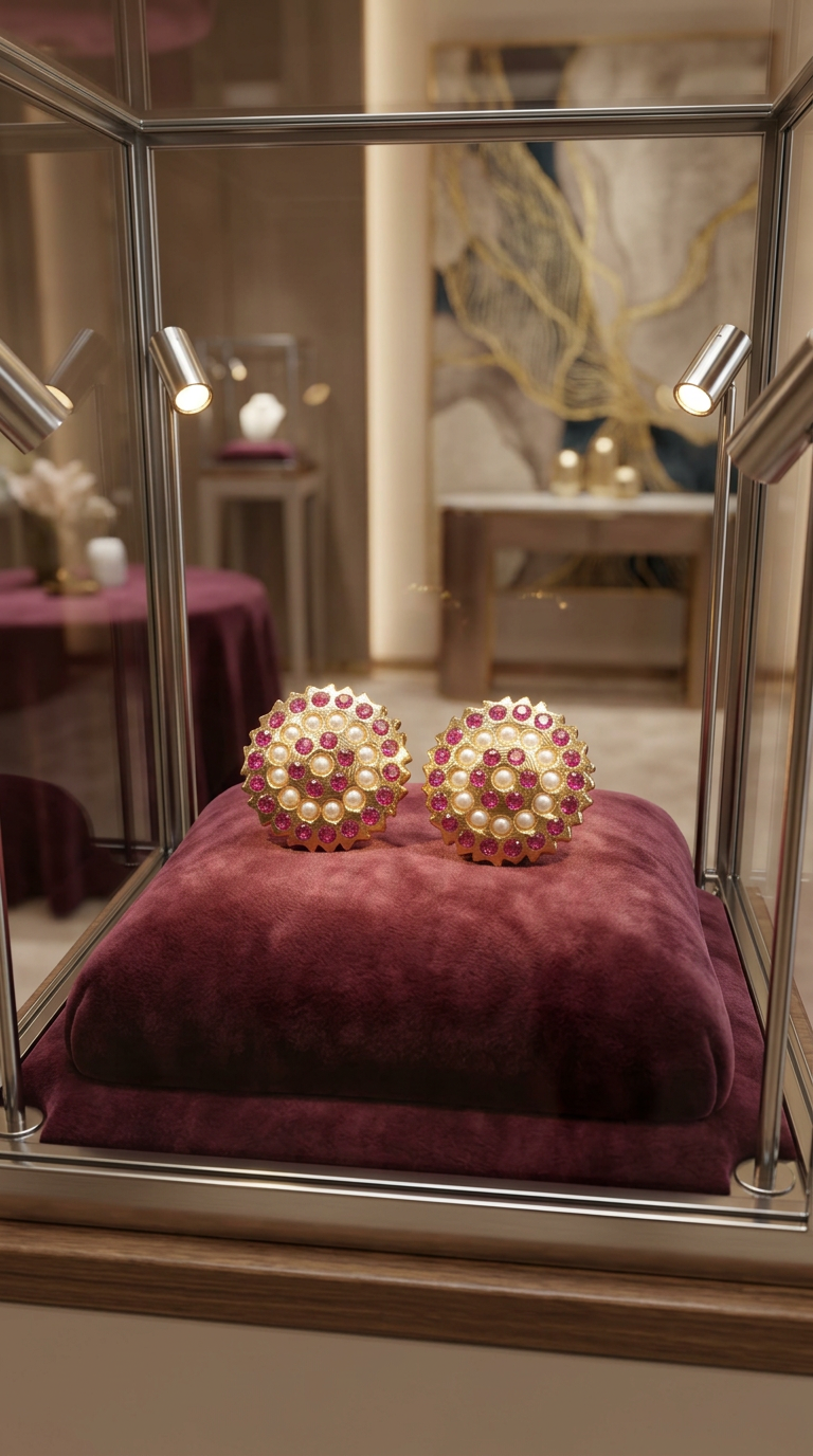 Vibrant Pearl and Ruby Studs view 2
