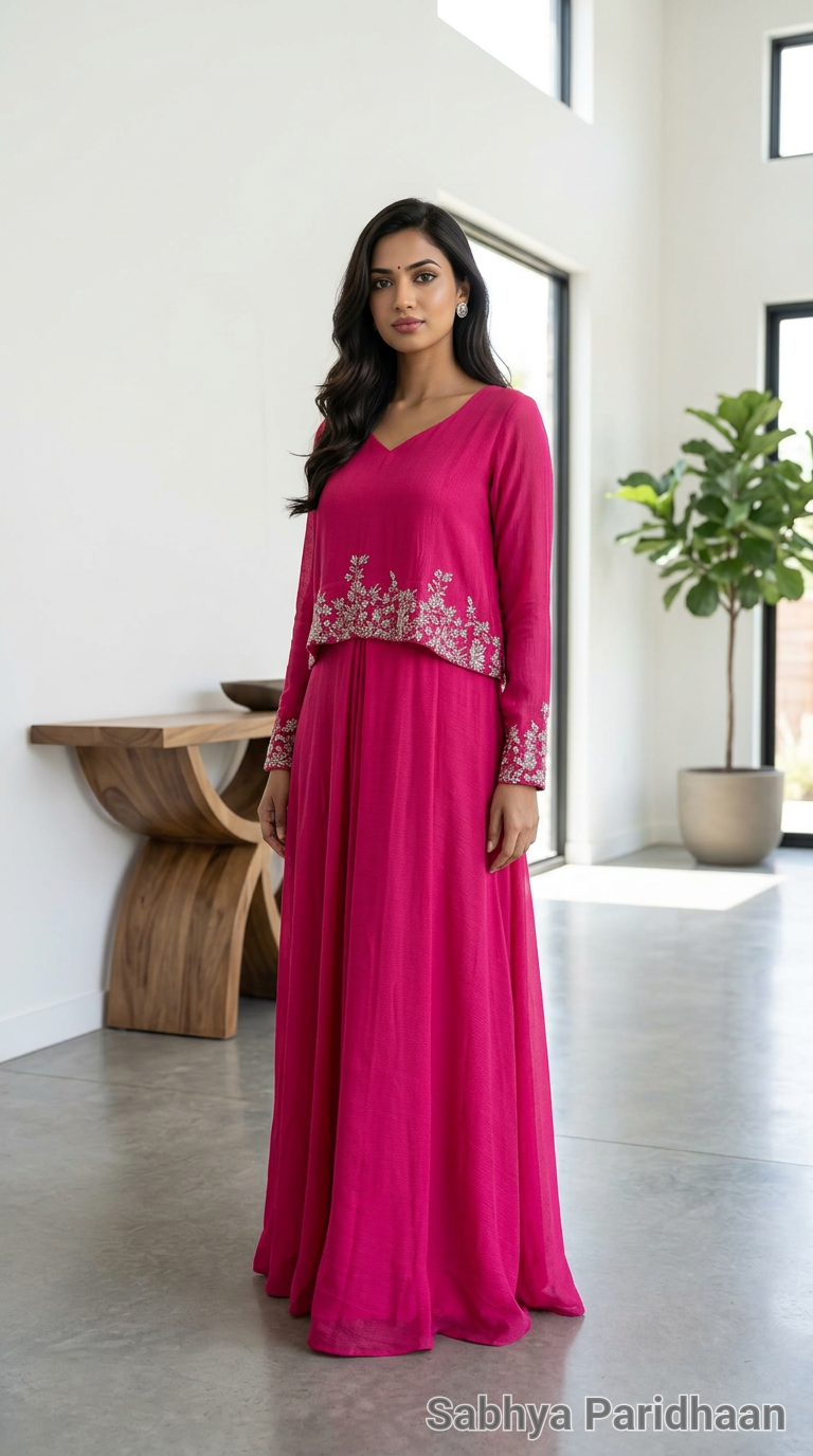 Embroidered Hot Pink Designer Dress