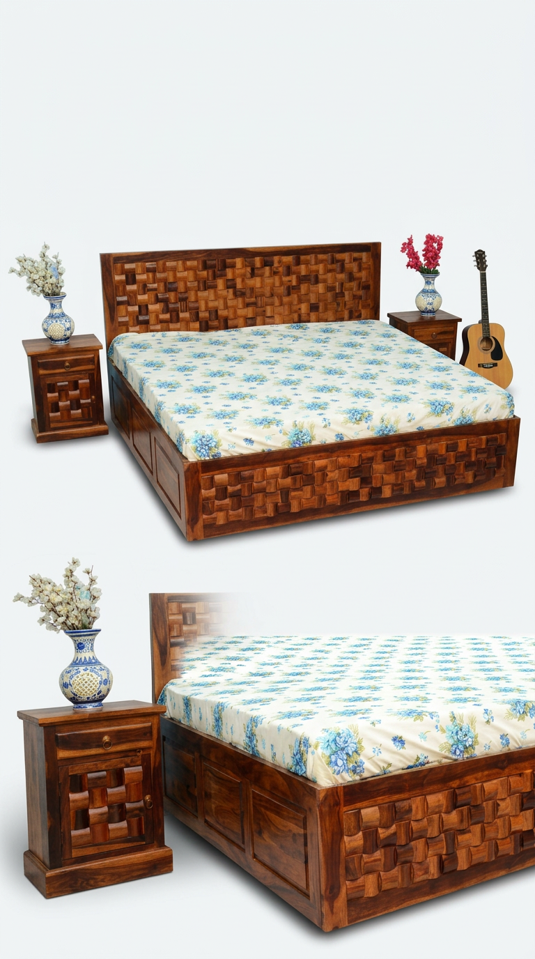 Solid Wooden Bed with Nightstands