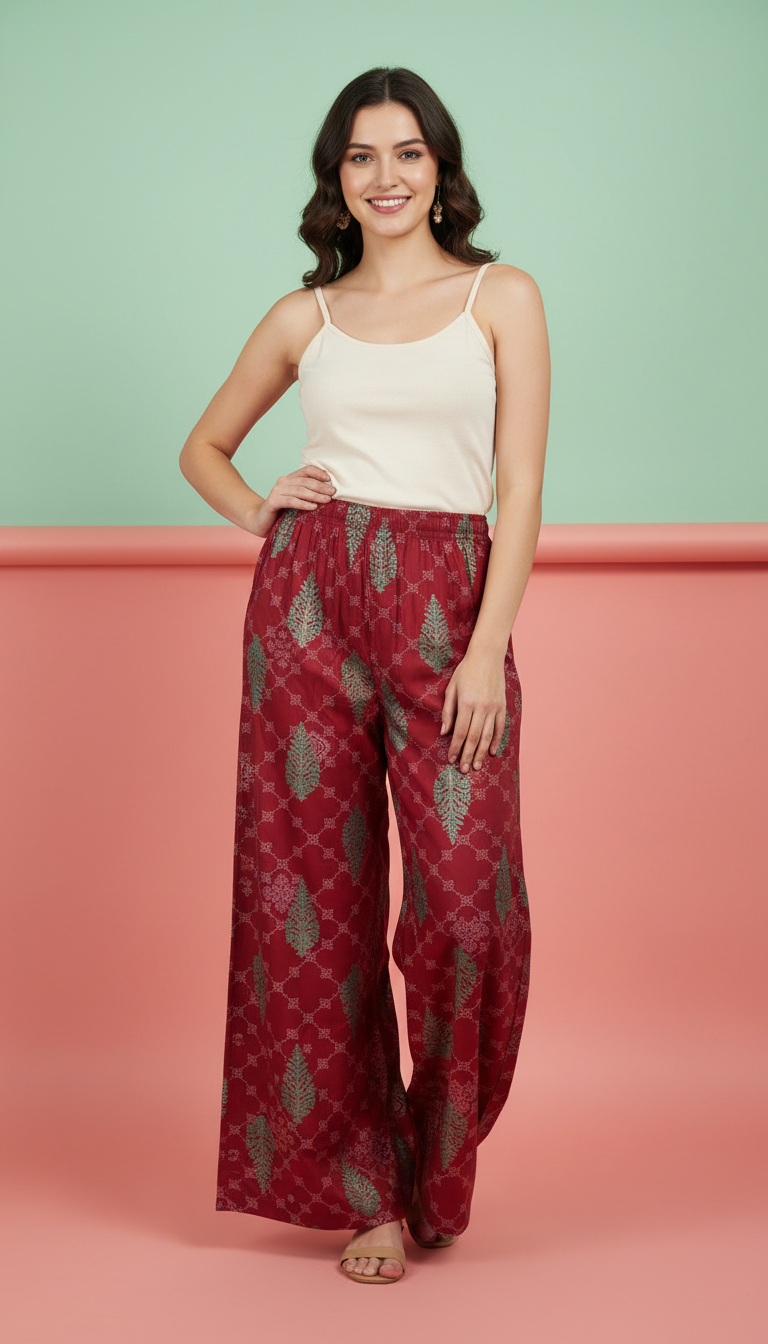 Red Printed Palazzo Pants