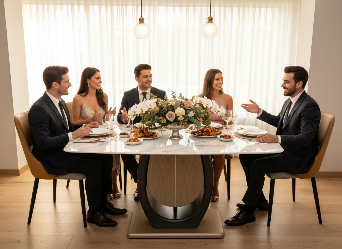 Marble Top Dining Table with Chairs