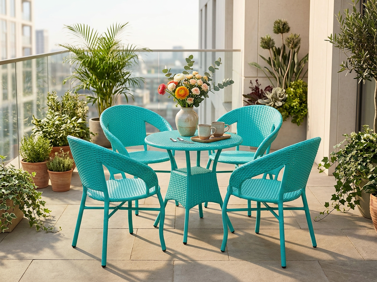 Turquoise Woven Outdoor Table and Chair Set