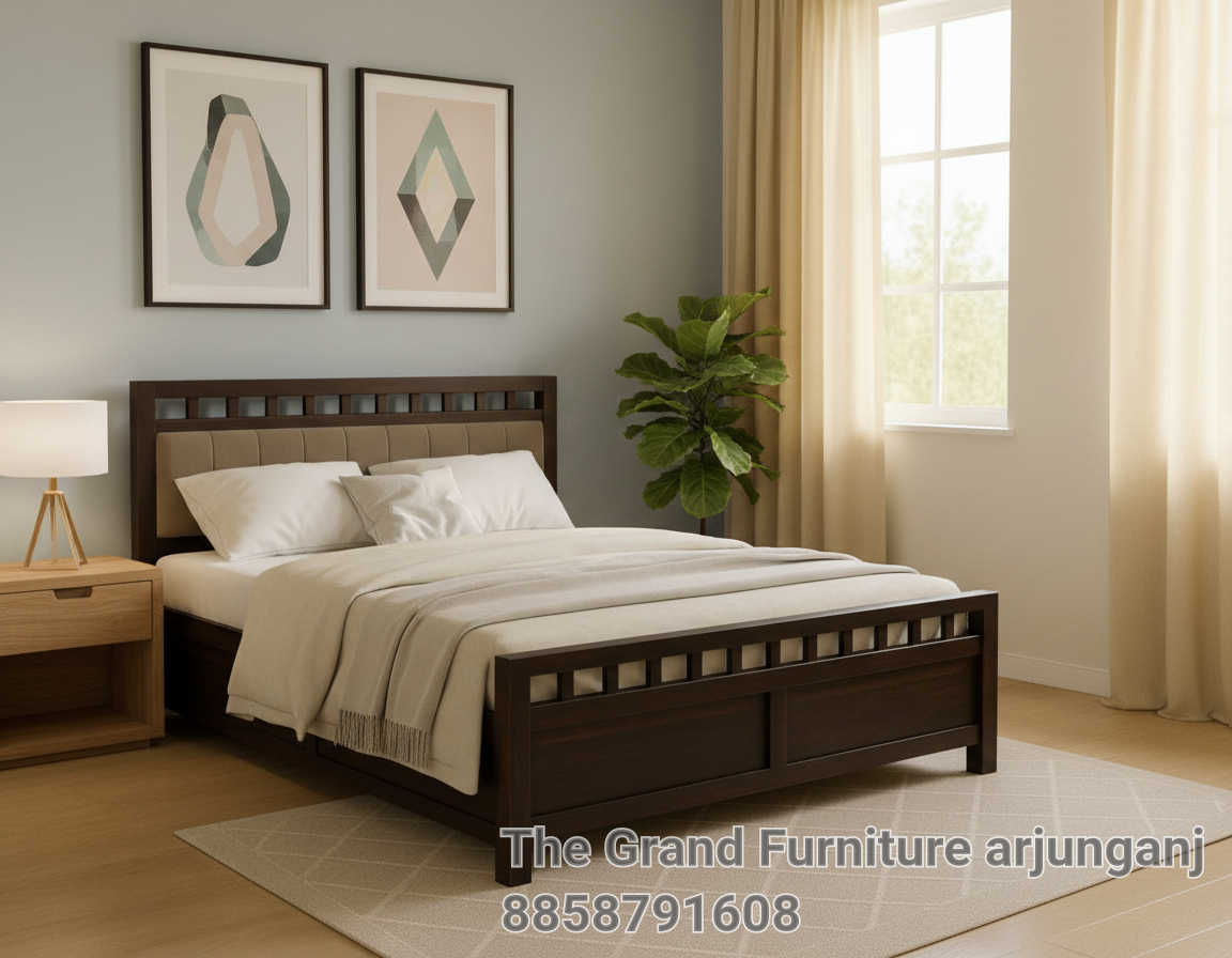 Elegant Wooden Bed Dark Matt