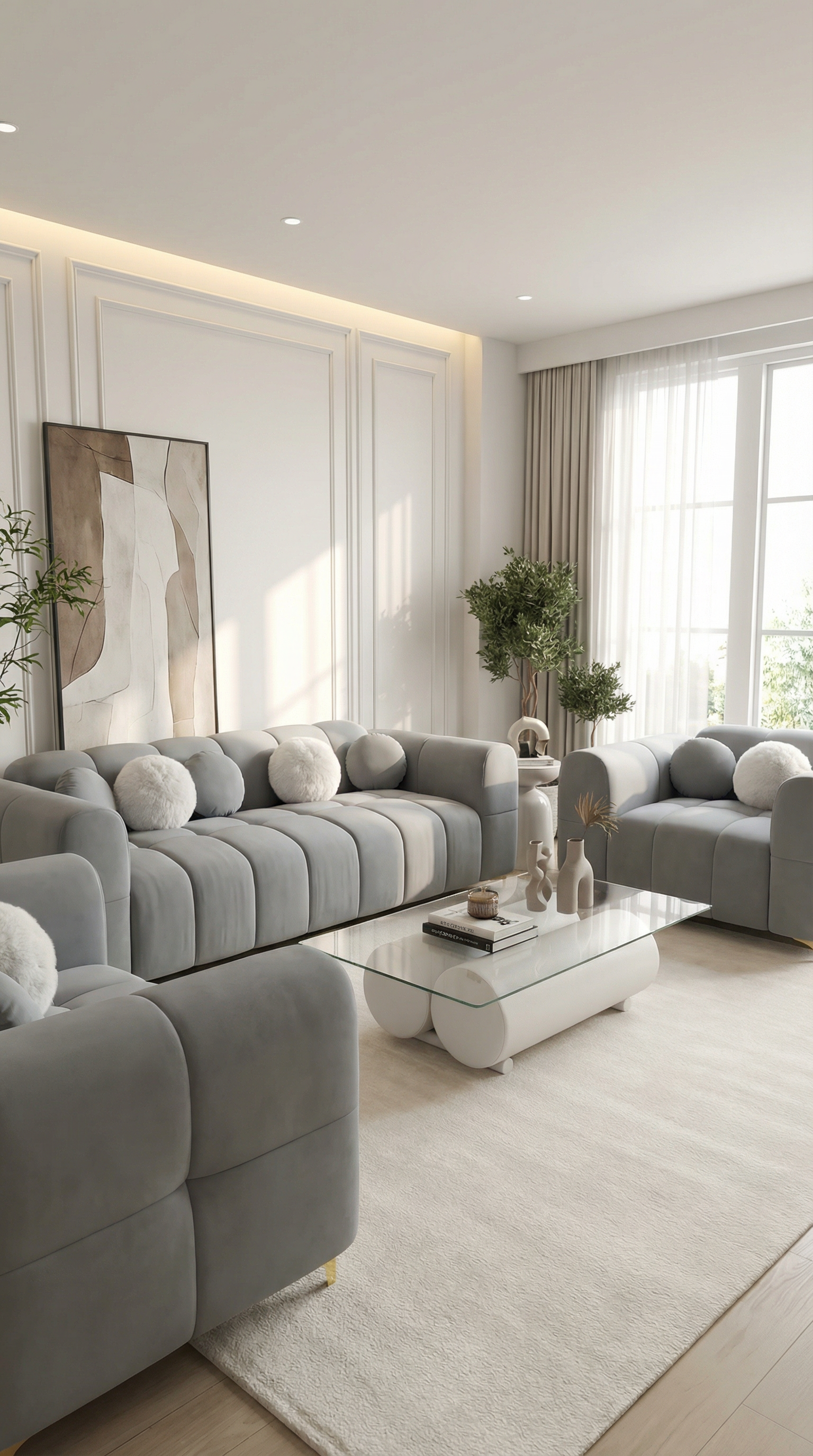Contemporary Grey Sofa Set view 2
