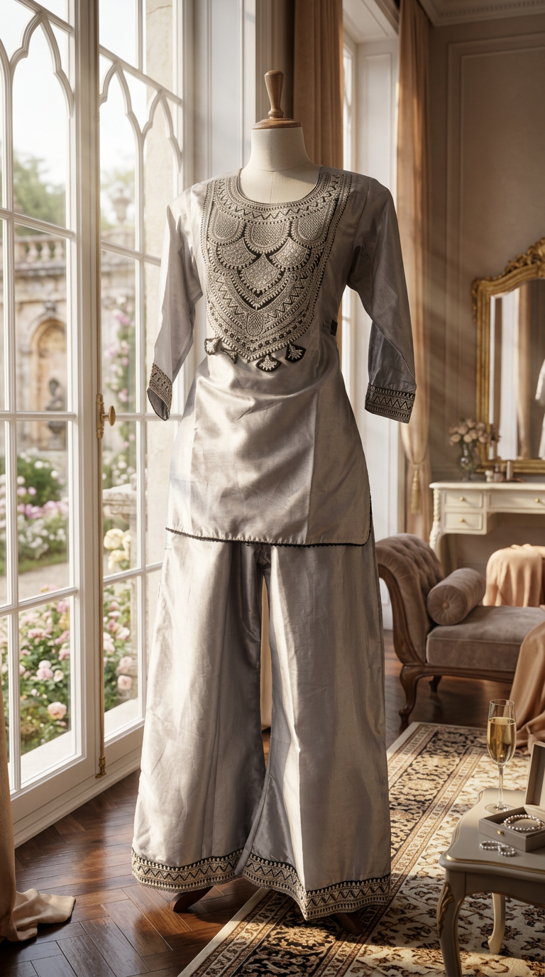 Embroidered Kurta Set view 4