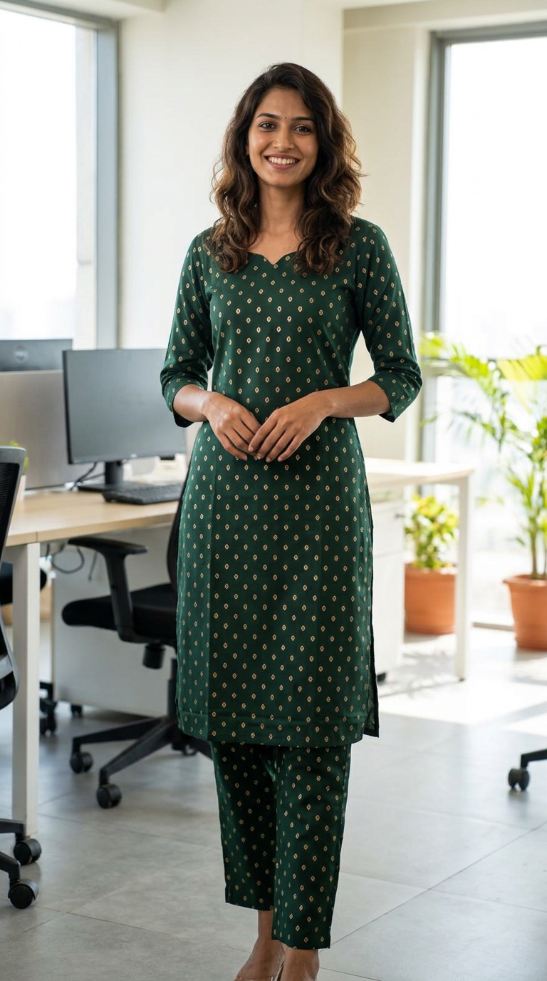Green Printed Kurta Set view 4