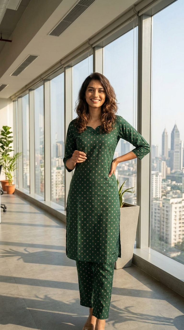 Green Printed Kurta Set view 2