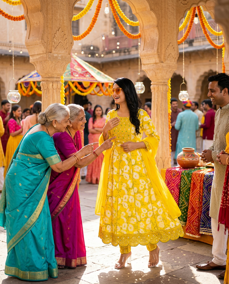 Yellow Floral Salwar Suit view 2