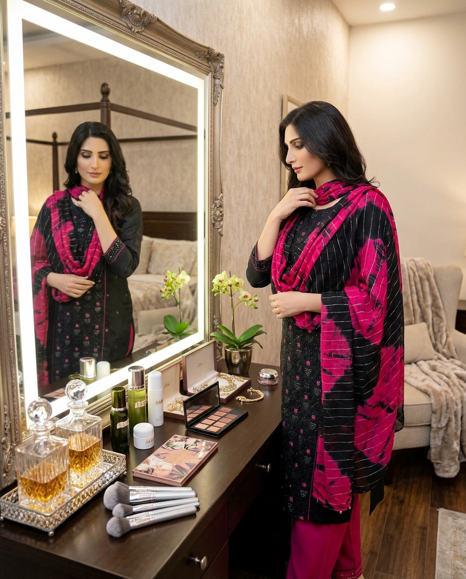 JCF Black and Pink Kurta Set view 5