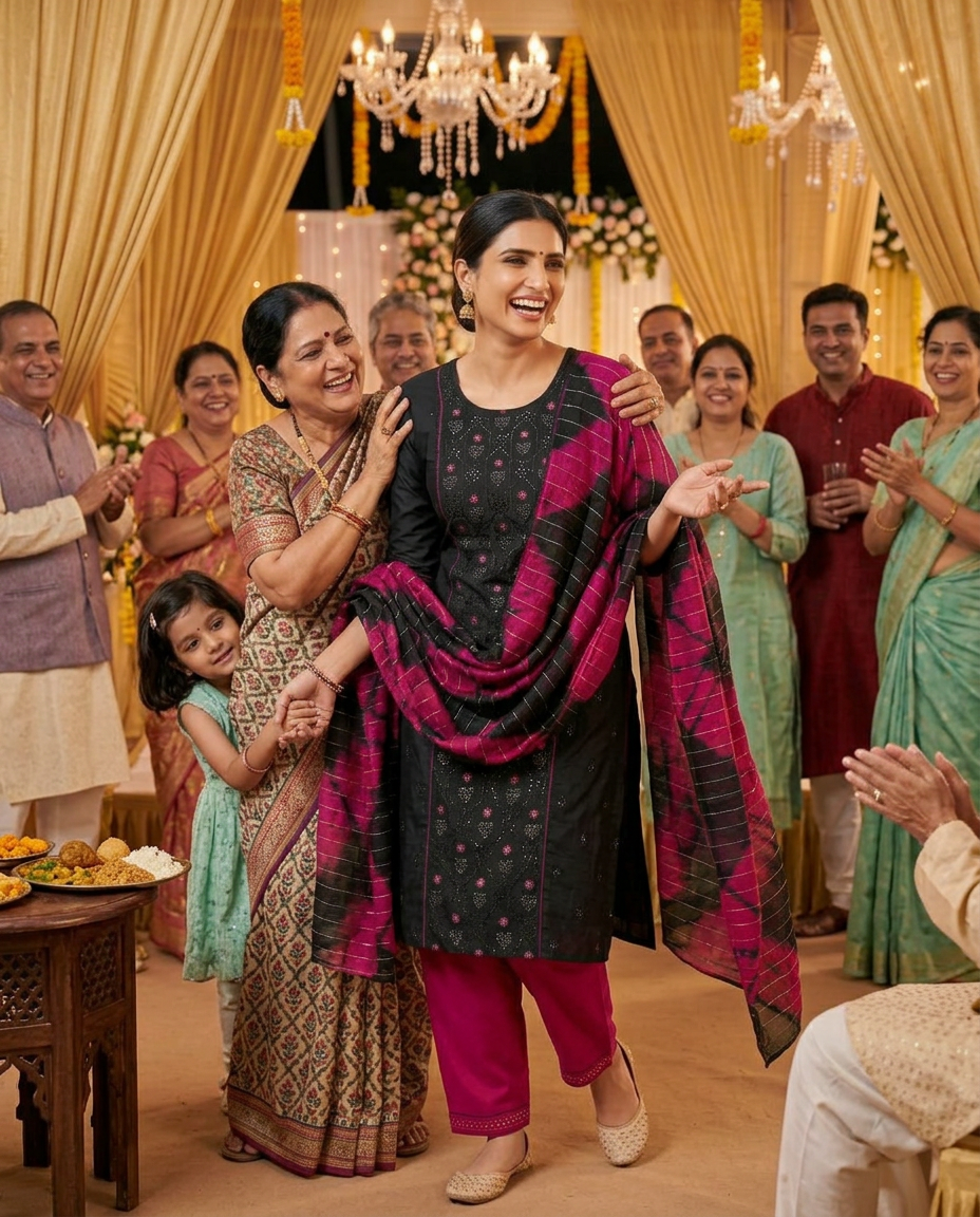 JCF Black and Pink Kurta Set view 2