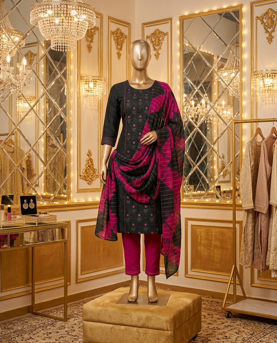 JCF Black and Pink Kurta Set view 4