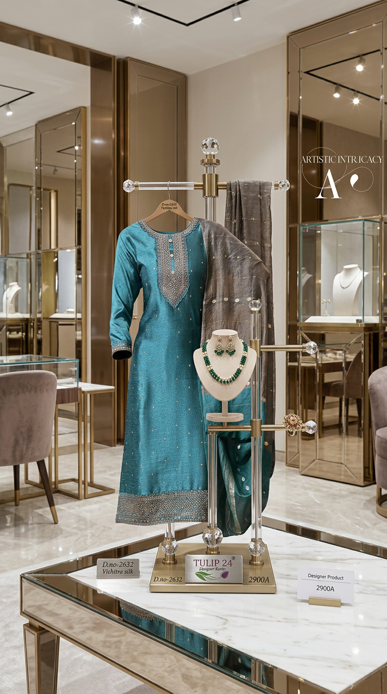 Vichitra Silk Kurti Set view 2