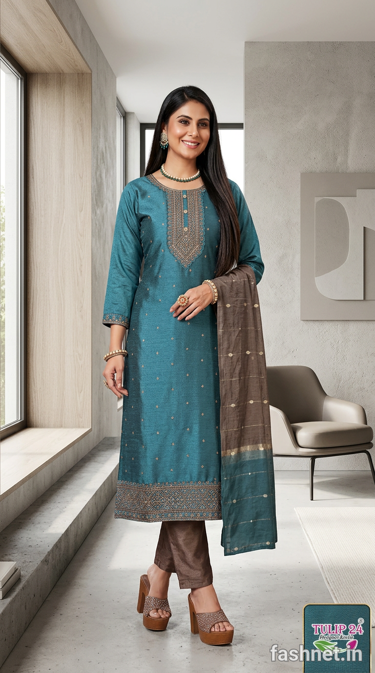 Vichitra Silk Kurti Set view 4