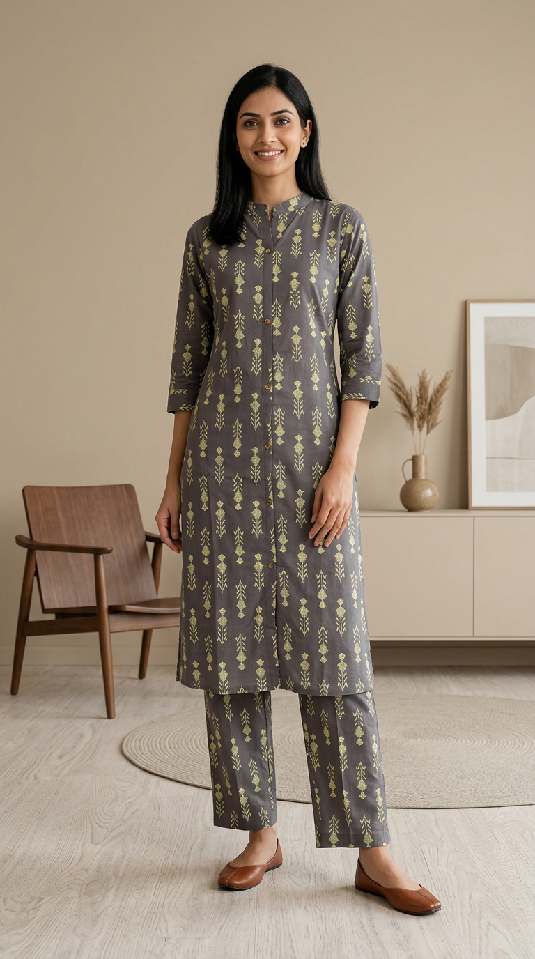 Elegant Grey Printed Kurta Set