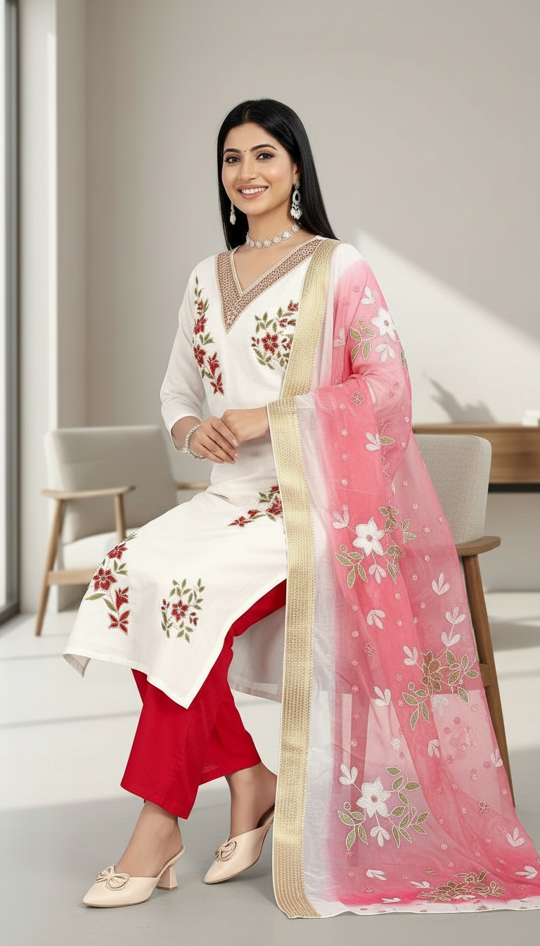 Floral Embroidered Kurta Set J2252E view 4