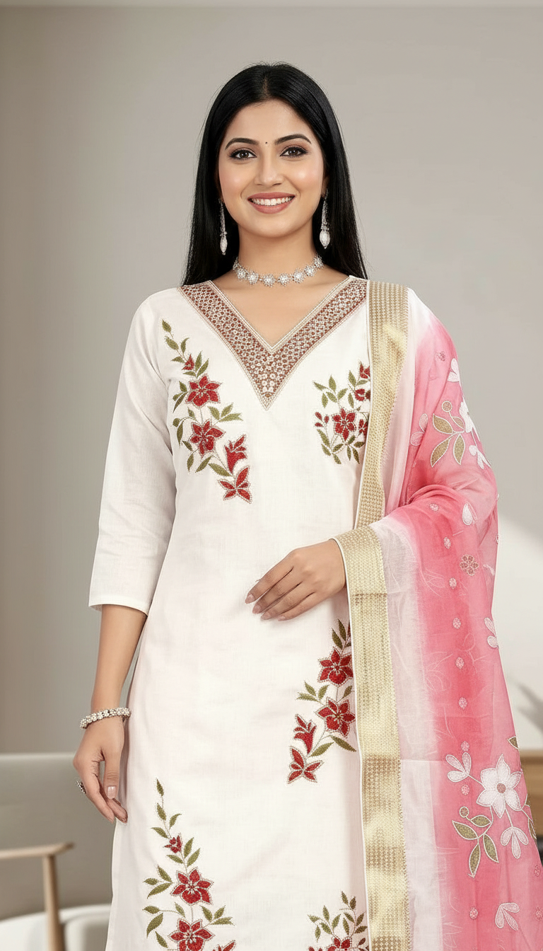 Floral Embroidered Kurta Set J2252E view 3