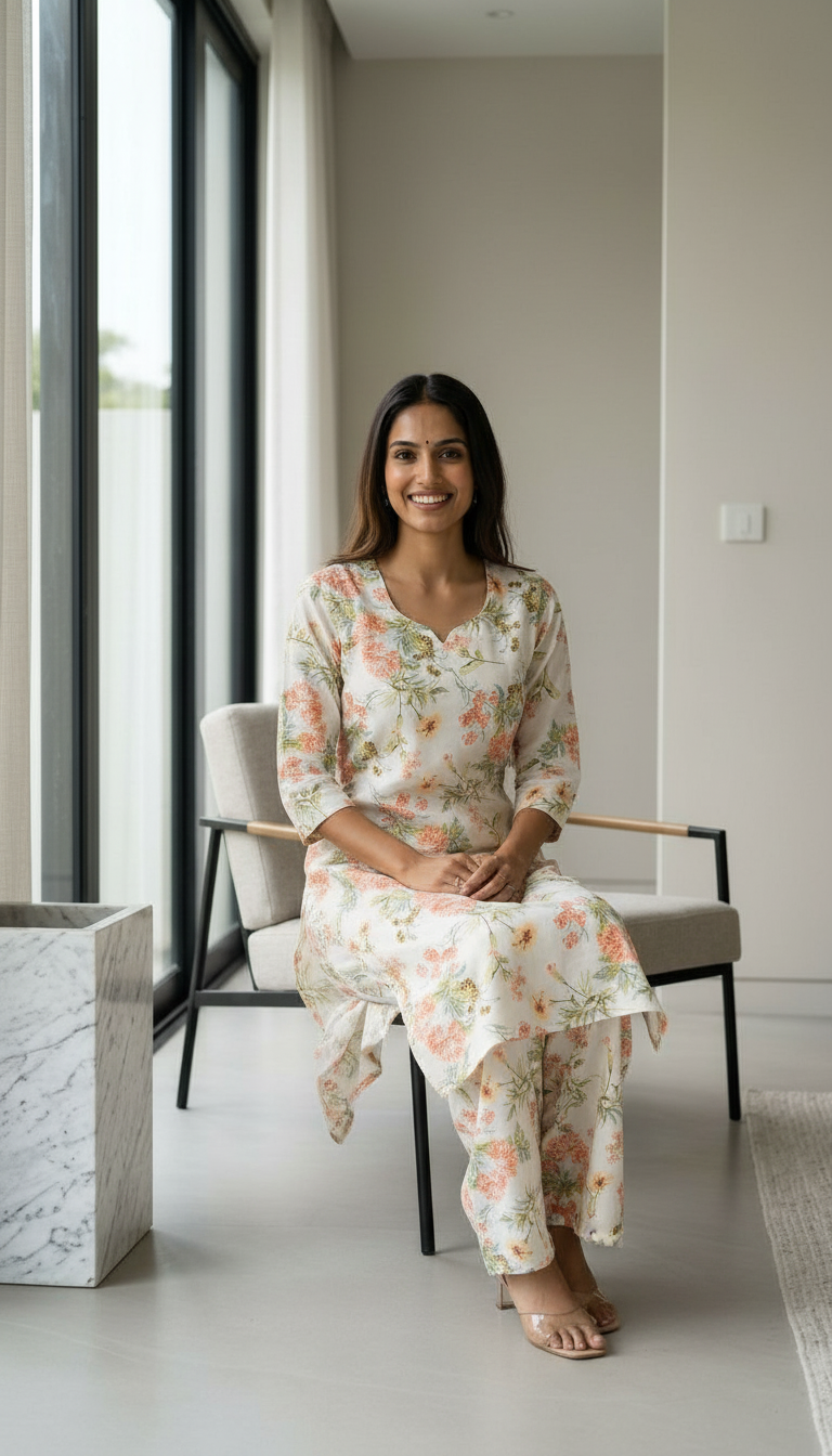 Floral Print Kurta Set EX03 view 3