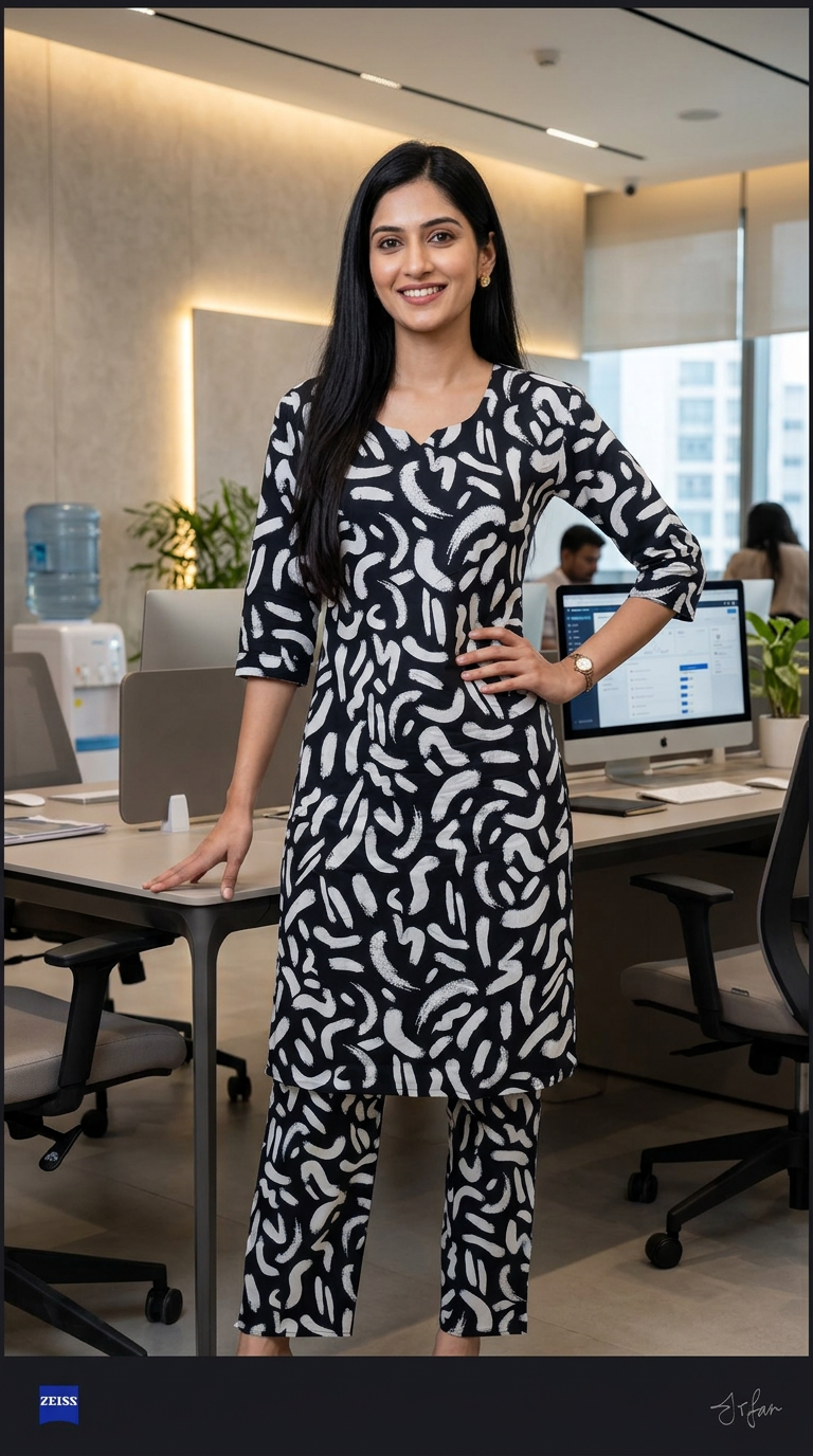 Abstract Print Kurta Set EX04 view 4