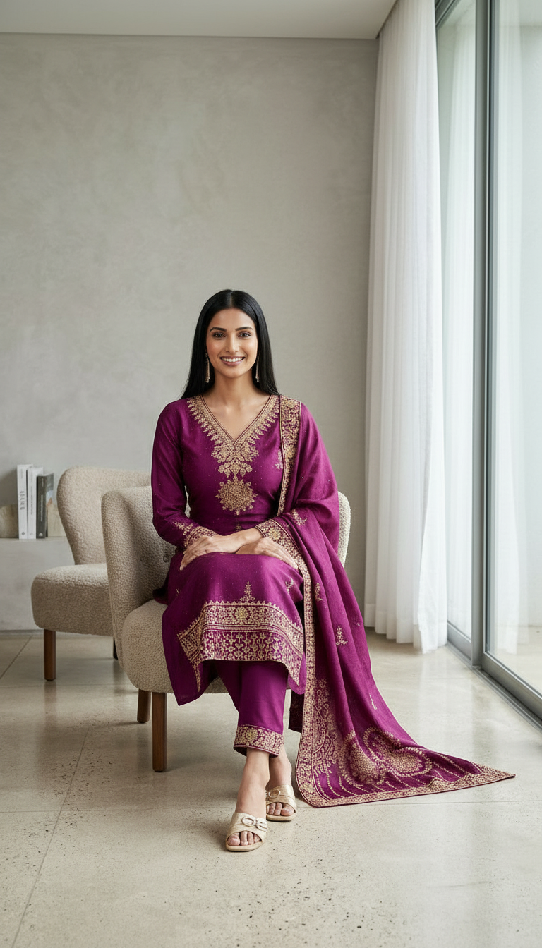 Elegant Embroidered Kurta Set view 4
