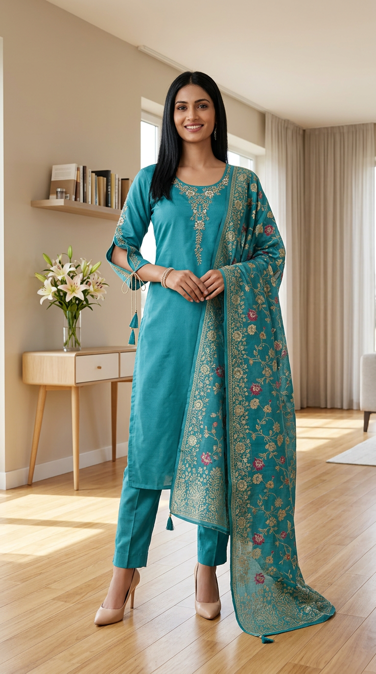 Traditional Embroidered Kurta Set view 5