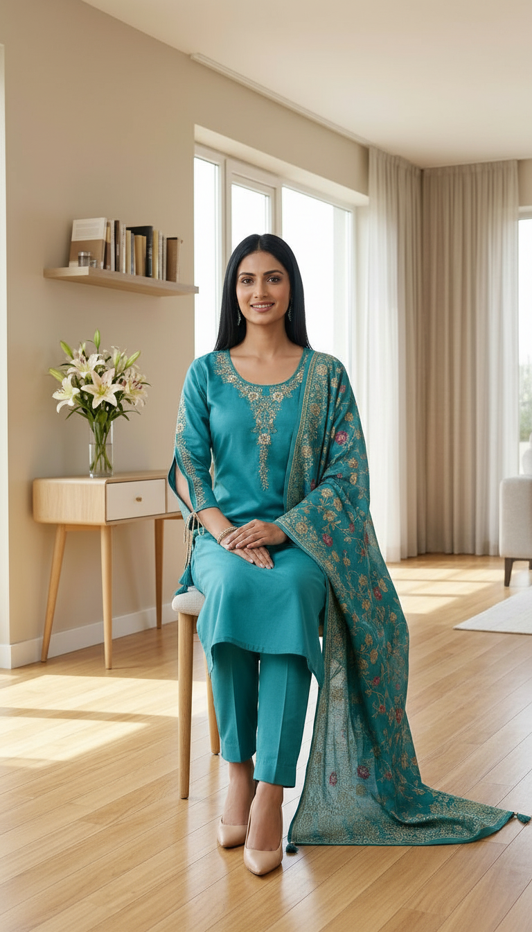 Traditional Embroidered Kurta Set view 4