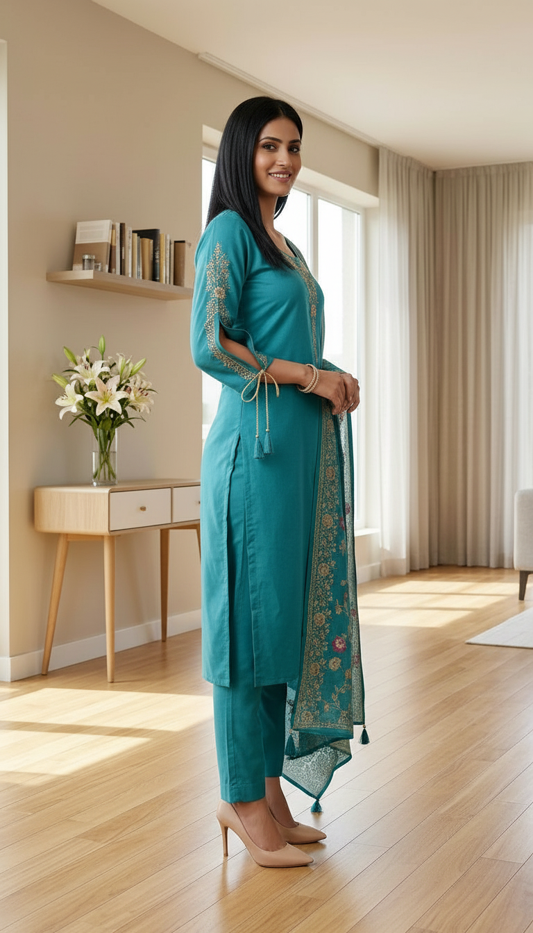Traditional Embroidered Kurta Set view 2