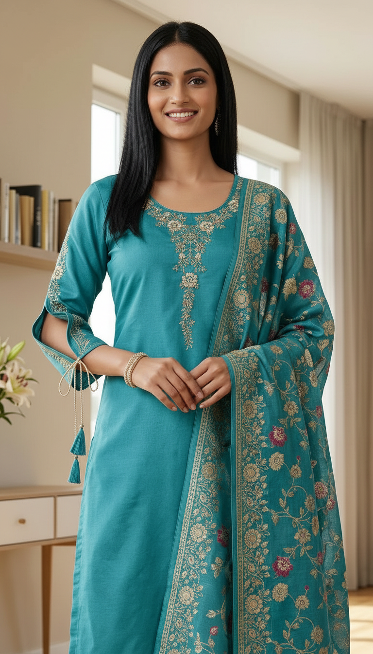 Traditional Embroidered Kurta Set view 3