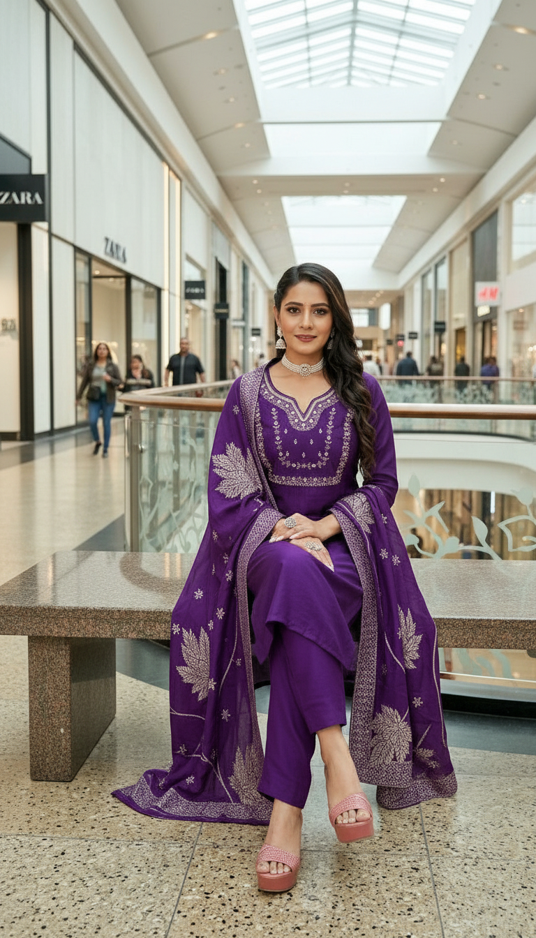 Elegant Purple Salwar Suit Set view 4