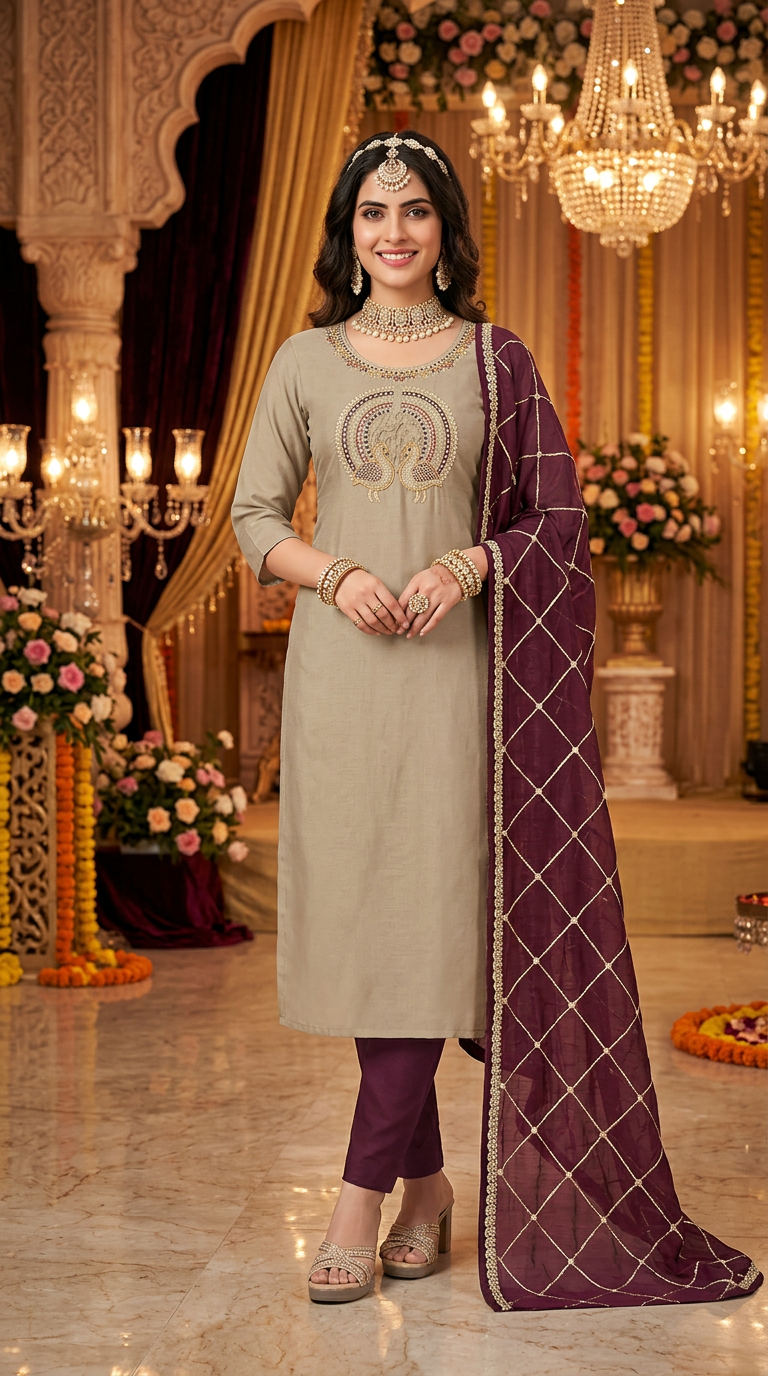 Embellished Kurta Set view 4