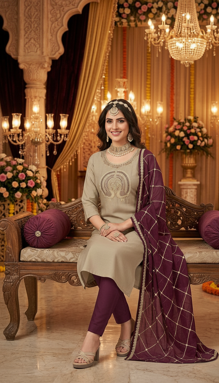 Embellished Kurta Set view 3