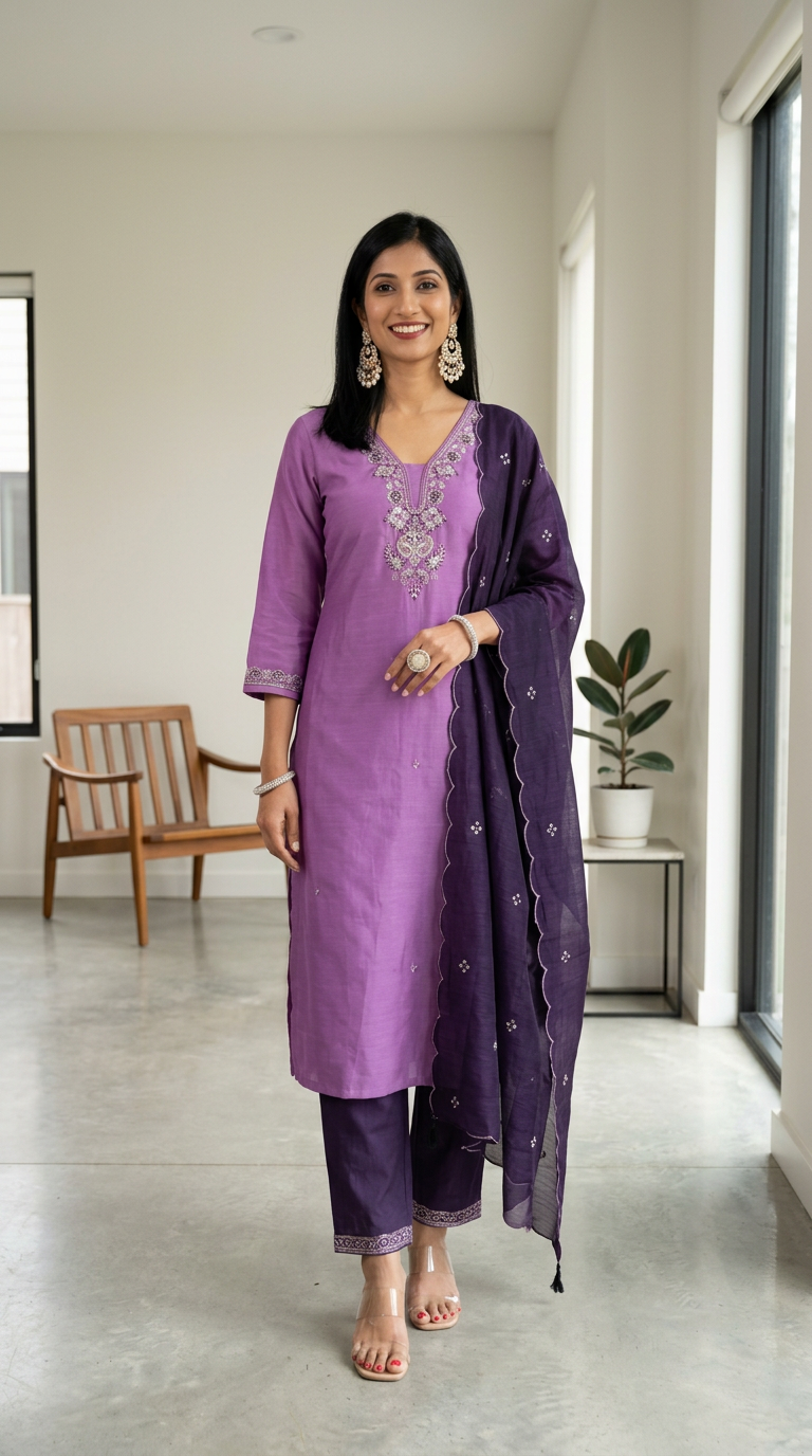 Elegant Purple Kurta Set view 4