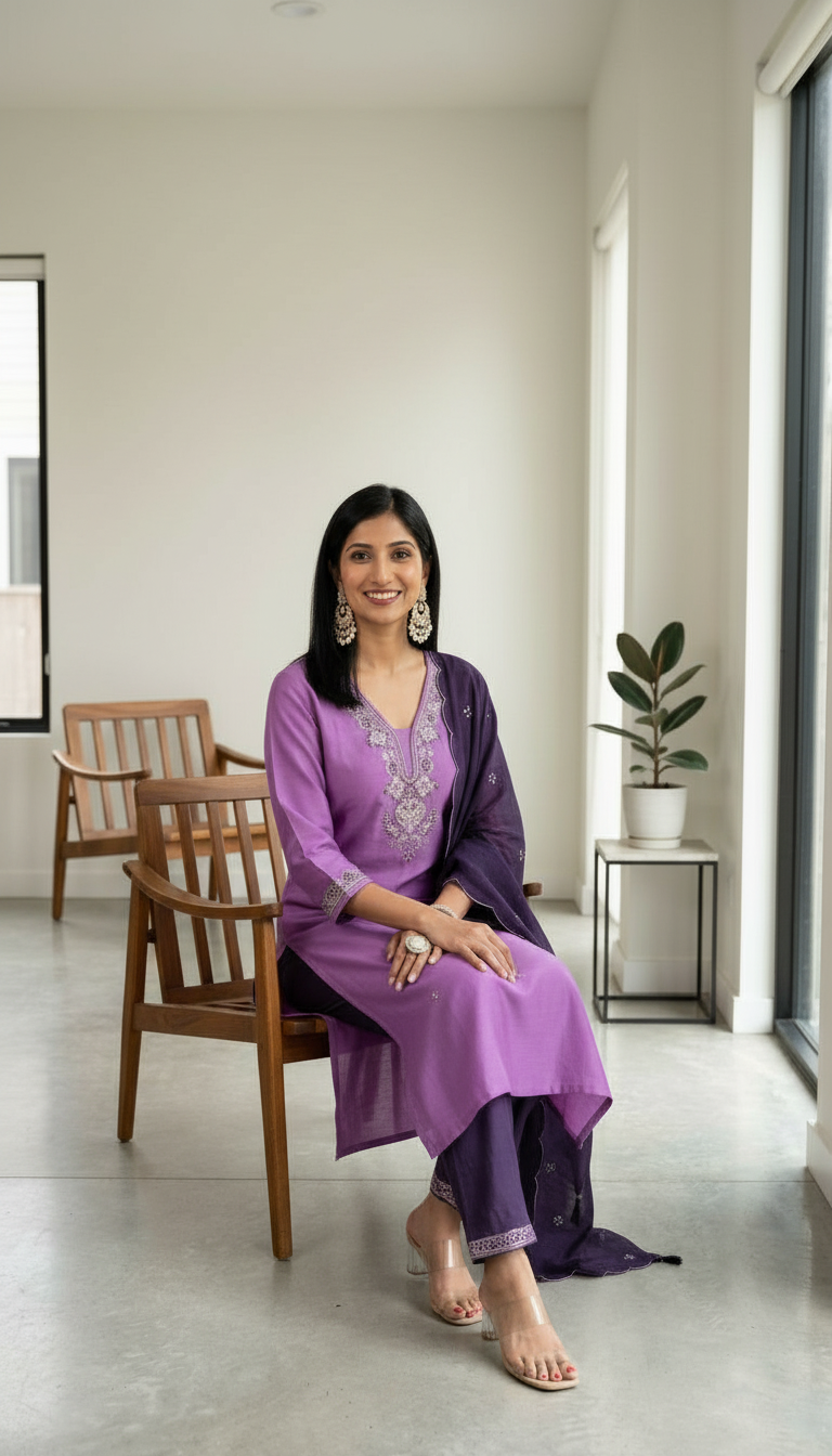 Elegant Purple Kurta Set view 3
