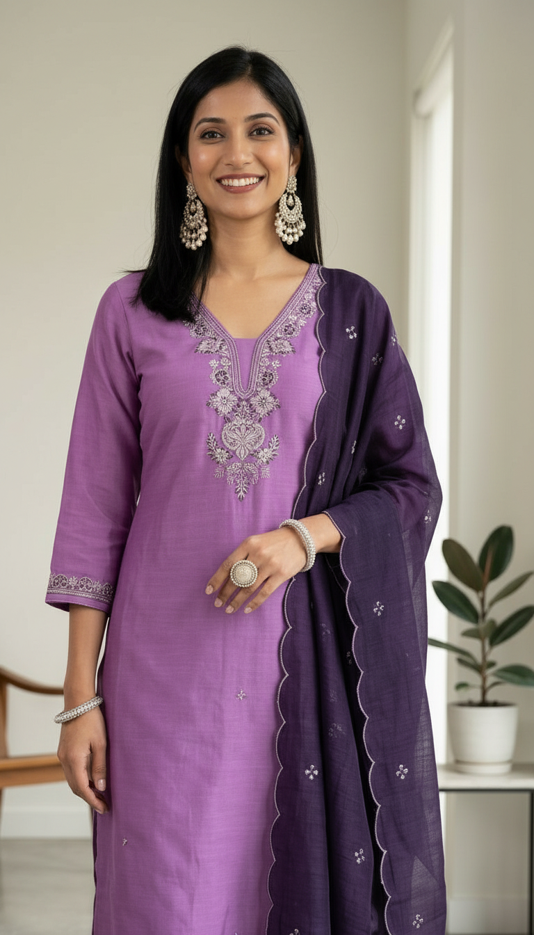 Elegant Purple Kurta Set view 2
