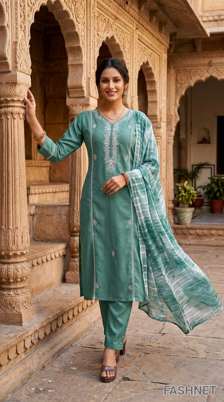 Green Ethnic Kurta Set K5109B view 4