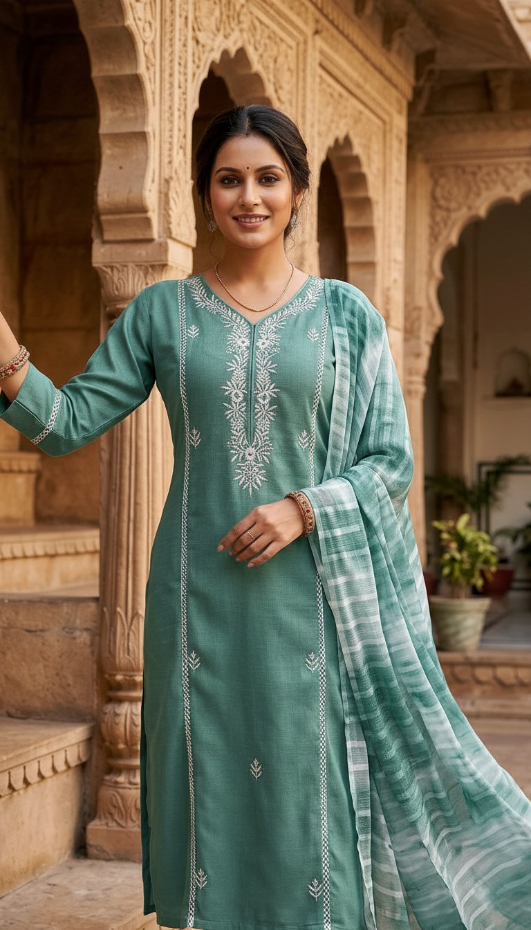 Green Ethnic Kurta Set K5109B view 2