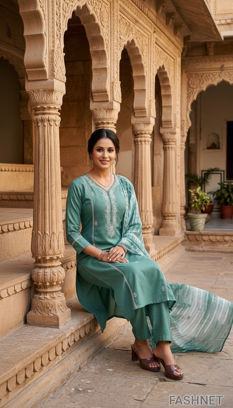 Green Ethnic Kurta Set K5109B view 3