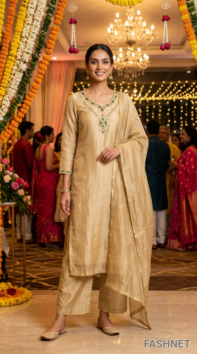 Embroidered Festive Kurta Set view 4